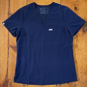 Figs Navy Blue V-Neck Scrub Top, Size S